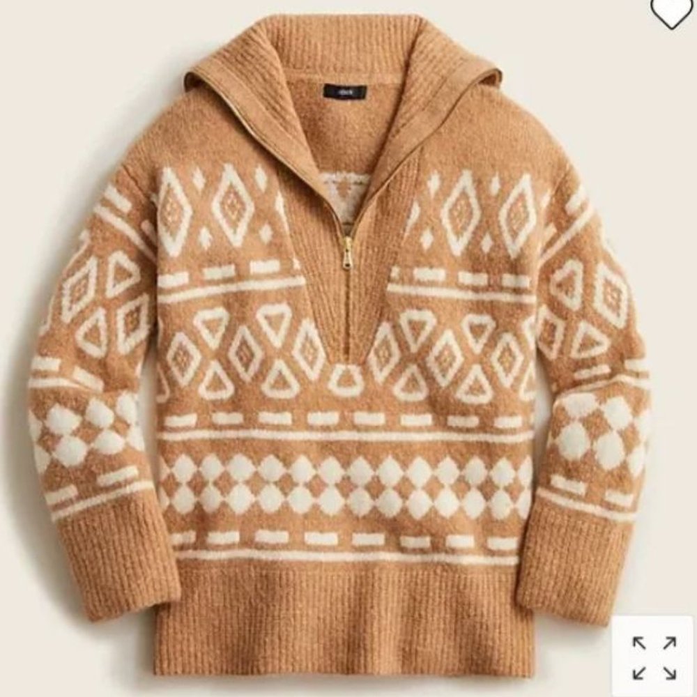J Crew Relaxed Half-zip Sweater in Geometric Knit Heather camel Muslim Small-Med